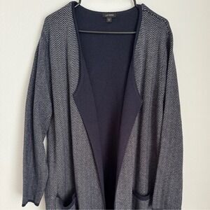 J. Jill Herringbone Knit Cardigan Duster Long‎ Open Front Sweater Coat XL Petite